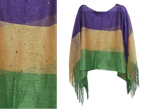 Mardi Gras Horizontal Stripe Shimmer Stones Poncho Mardi Gras Horizontal Stripe Shimmer Stones Poncho
