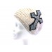 White Knit Crystal Cross Wrap Headband