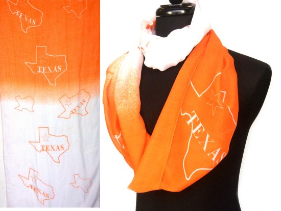 Orange White Texas State Map Infinity Scarf
