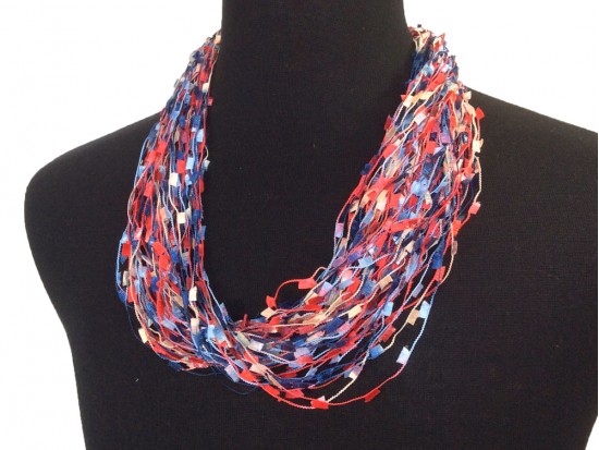 Navy Red Beige Confetti Magnetic Necklace