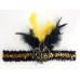 Black Gold Feather Fleur De Lis Sequin Headband