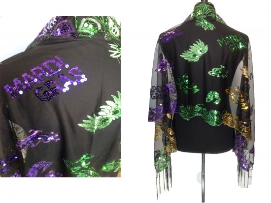 Mardi Gras Party Theme Sequin Fringe Oblong Scarf Mardi Gras Party Theme Sequin Fringe Oblong Scarf