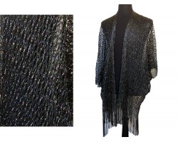 Black Shimmer Diamond Open Weave Fringed Kimono