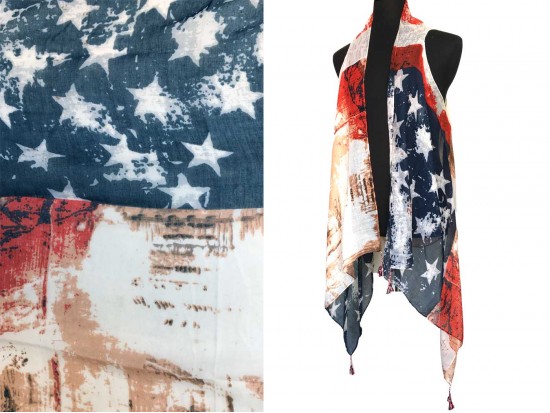 USA Flag Distressed Tassel Sleeveless Cardigan