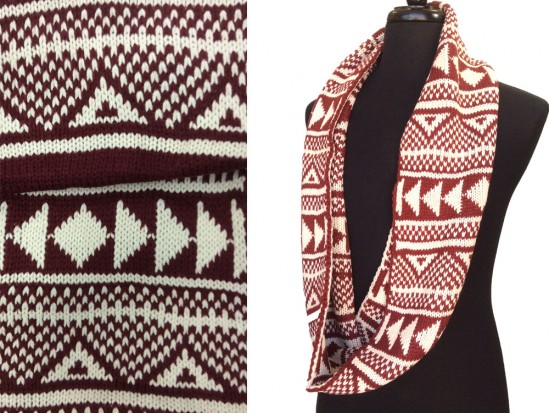 Maroon White Thick Reversible Infinity Knit Scarf
