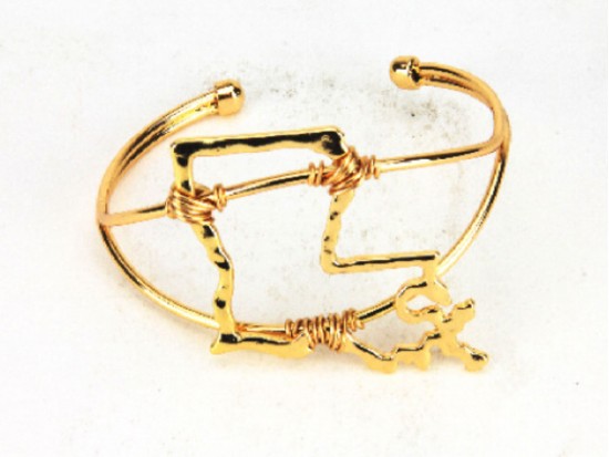Gold Louisiana State Map Wire Wrap Cuff Bracelet