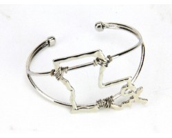 SIlver Louisiana State Map Wire Wrap Cuff Bracelet
