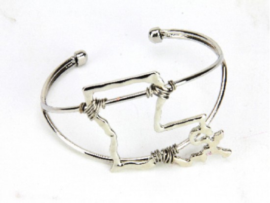 SIlver Louisiana State Map Wire Wrap Cuff Bracelet