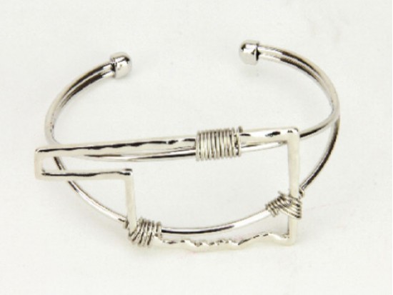 Silver Oklahoma State Map Wire Wrap Cuff Bracelet