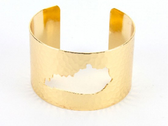 Gold Open Cut Kentucky State Map Cuff Bracelet