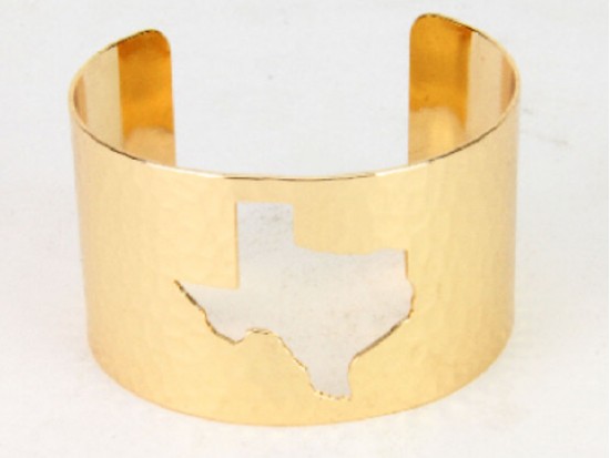 Gold Open Cut Texas State Map Cuff Bracelet