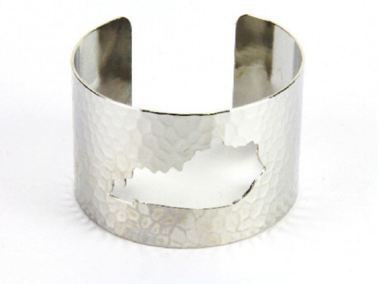 Silver Open Cut Kentucky State Map Cuff Bracelet