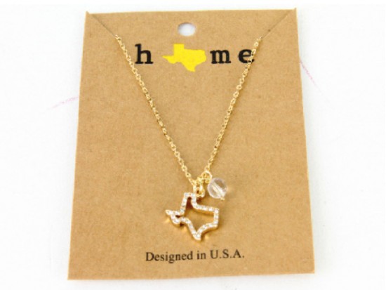 Gold Crystal Texas State Map Chain Necklace