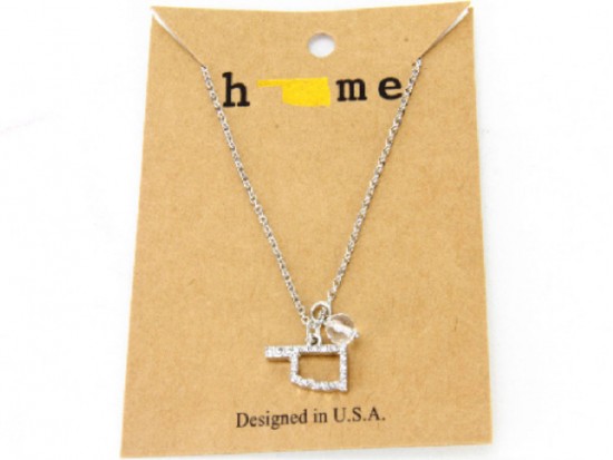Silver Crystal Oklahoma State Map Chain Necklace