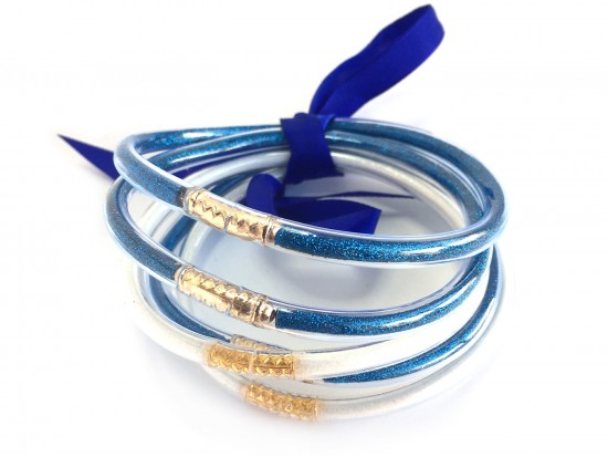 Blue White Sparkle Jelly Tube Bracelet 5pc Set
