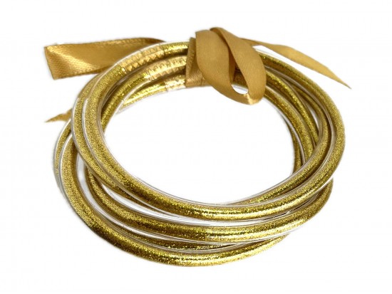 Darker Gold Sparkle Jelly Tube Bracelet 5pc Set