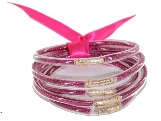 Pink Sparkle Jelly Tube Bracelet 5pc Set