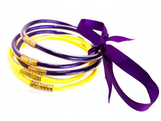 Purple Yellow Sparkle Jelly Tube Bracelet 5pc Set