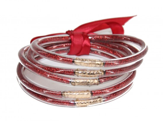 Red Sparkle Jelly Tube Bracelet 5pc Set