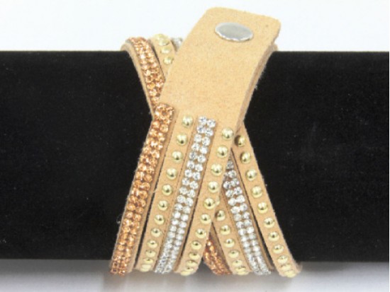 Golden Leather Crystal Wrap Bracelet