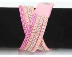 Pink Leather Crystal Wrap Bracelet