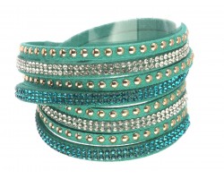 Turquoise Leather Crystal Wrap Bracelet