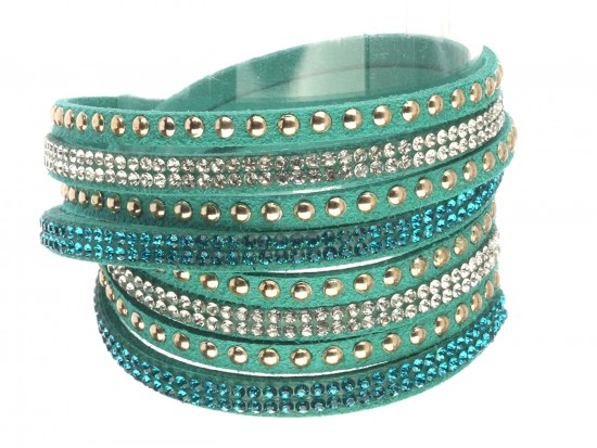 Turquoise Leather Crystal Wrap Bracelet