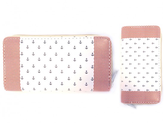 Red Anchors White Flat Wallet