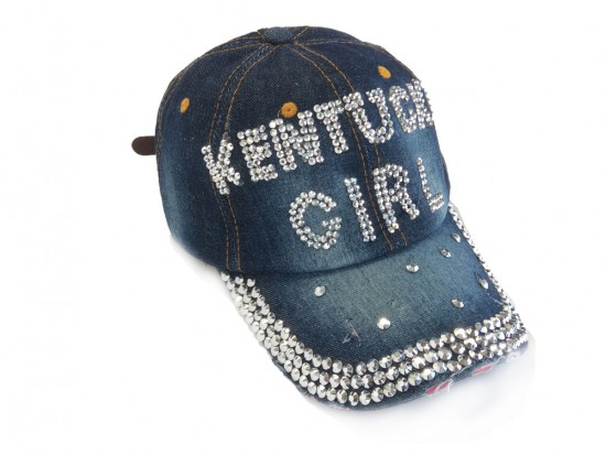 Kentucky Girl Crystal Dark Blue Denim Ball Cap