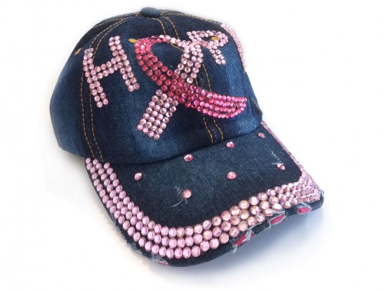 Pink Crystal Hope Cancer Blue Denim Baseball Cap