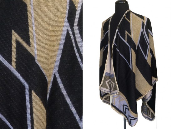 Black Gold Tribal Design Ruana Poncho Black Gold Tribal Design Ruana Poncho