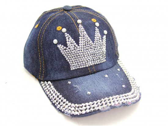 Crystal Crown Dark Blue Denim Ball Cap
