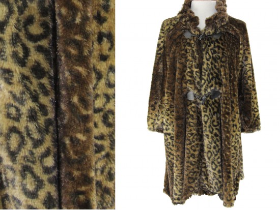 Brown Leopard Button Fur Poncho