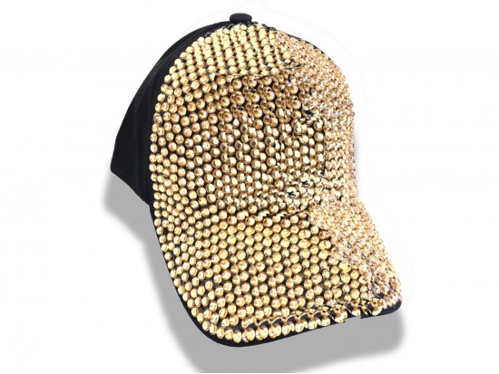 Black Gold Crystal Vertical Stripe Black Ball Cap