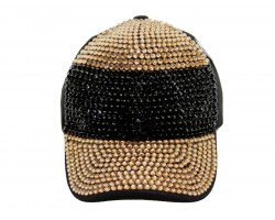 Black Gold Crystal Horiz Stripe Black Ball Cap