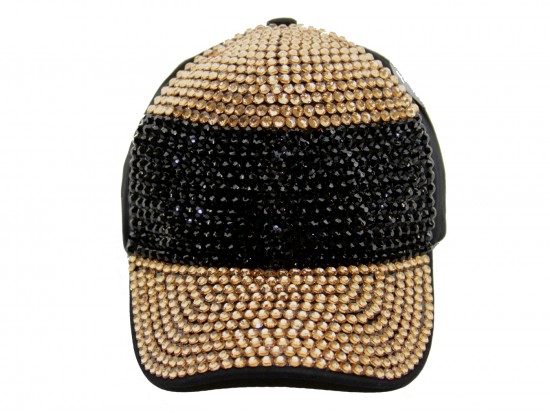 Black Gold Crystal Horiz Stripe Black Ball Cap