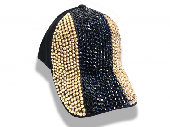 Black Gold Crystal Vertical Stripe Black Ball Cap Black Gold Crystal Vertical Stripe Black Ball Cap