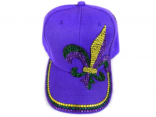 Mardi Gras Crystal Fleur De Lis Purple Ball Cap
