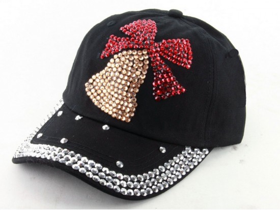 Crystal Xmas Bell Black Ball Cap