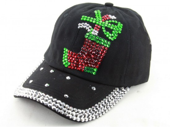 Crystal Xmas Stocking Black Ball Cap Crystal Xmas Stocking Black Ball Cap