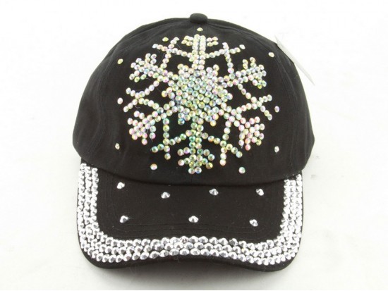 Crystal Snowflake Black Ball Cap