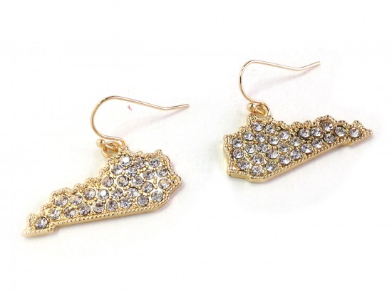 Gold Crystal Kentucky Map Hook Earrings