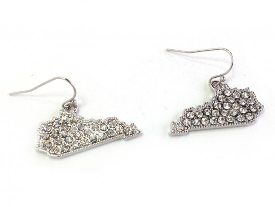 Silver Crystal Kentucky Map Hook Earrings Silver Crystal Kentucky Map Hook Earrings