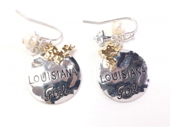Silver Louisiana Girl Hook Earrings