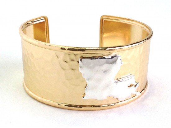 Gold Silver Louisiana Map Cuff Bangle