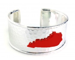 Red Kentucky Map Silver Cuff Bangle