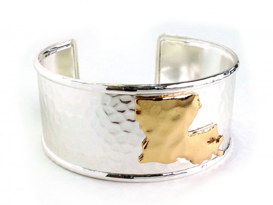 Silver Gold Louisiana Map Cuff Bangle