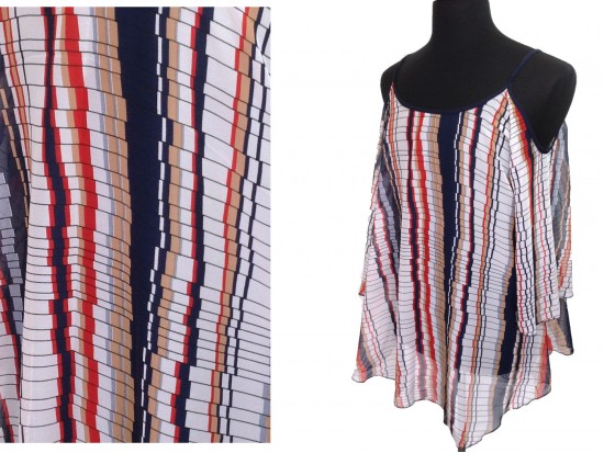 Red Multi Abstract Pattern Cold Shoulder Cami Top