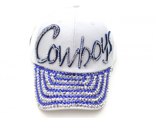 Blue COWBOYS Crystal Script White Ball Cap