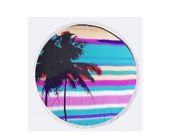Blue Palm Tree Round Beach Blanket